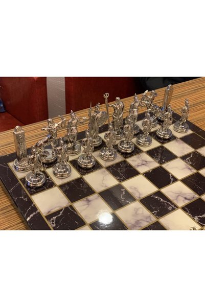 POLO BLUE Antik Yunan Gladyatör Figürlü Büyük Boy Satranç Seti