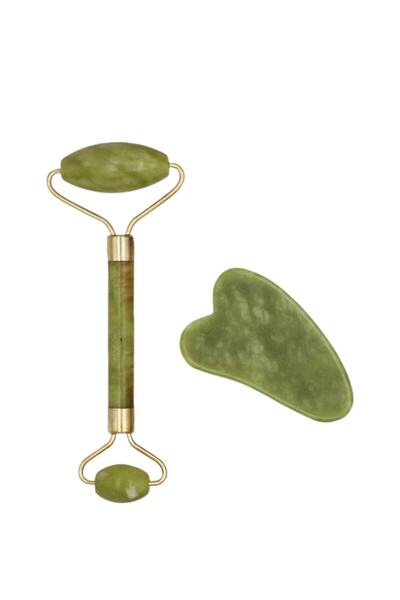 Tikatti Yeşim Taşı Jade Roller ve Kalpli Gua Sha Masaj Seti