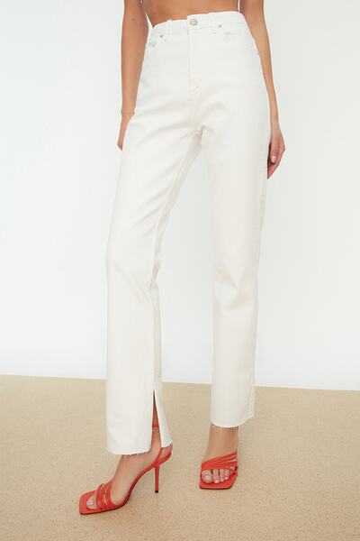 Trendyol Collection Blugi slim flare cu talie înaltă cu crestă albă