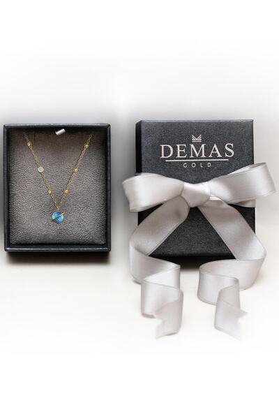 Demas Gold Pırlanta 14 Ayar Altın Dorikalı Avustralya Mavi Opal Gezegen Kolye