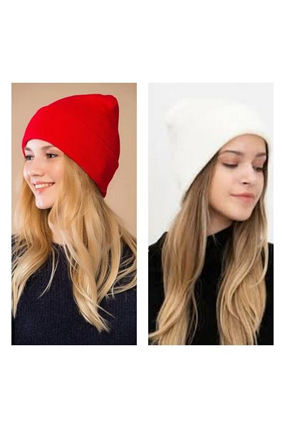 BY SCK Winter Beret 2 Pcs Basic Knitted Red White