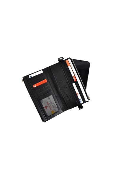Eminsa Black Leather Women's Wallet with Snap Fasteners