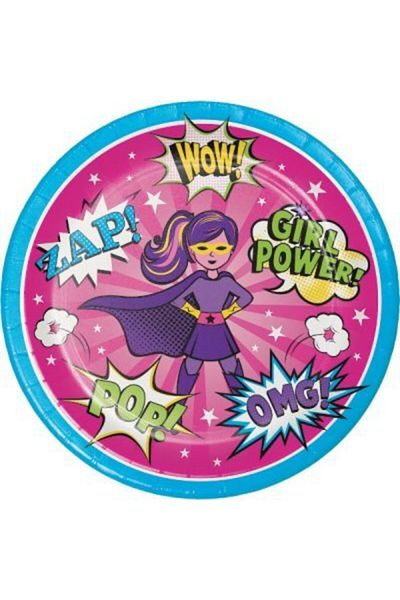 parti sürprizi Superhero Girl Theme Plate 8 Pieces