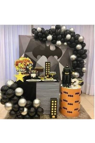 MERİ PARTİ 100 Pieces Black Silver Gray Batman Concept Balloon Chain