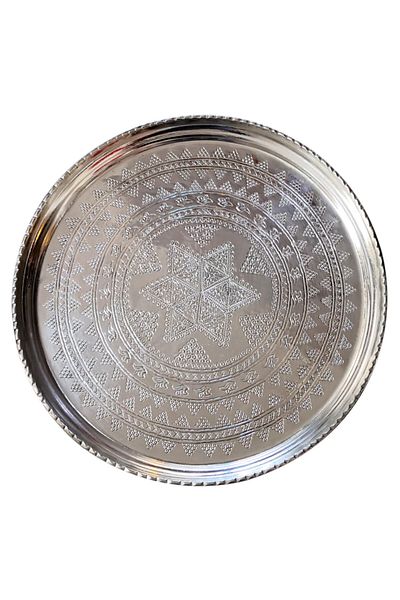 Binbir Trend 32 Cm Hand Embroidered Authentic Patterned Thick Urfa Copper Tray Pewter