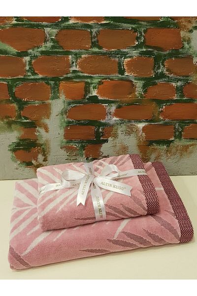Özdilek Leaf Bath Towel Set - 2 Pieces - Pink