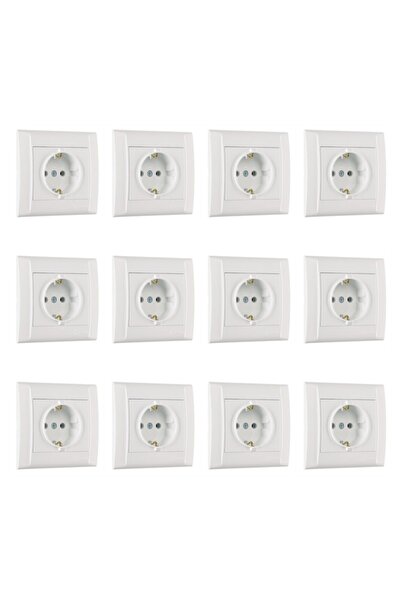 MAKEL Defne Beyaz Topraklı Priz 12 Adet Çerçeve Dahil