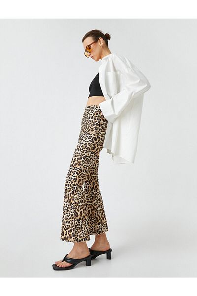 Koton Hose mit Leopardenmuster und weitem Bein und hoher Taille