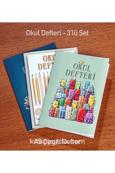 Deha Yayınları Caiet de școală cu rigle A5 (Set de 3)
