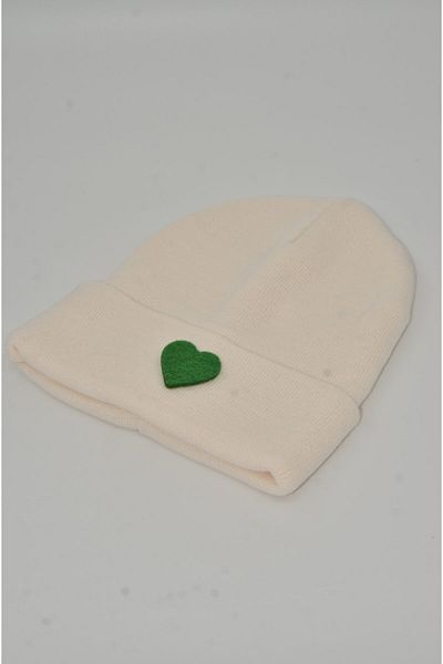 mottomia New Year/Valentine's Day Special Green Heart Figured Cream/white Color Unisex Beret