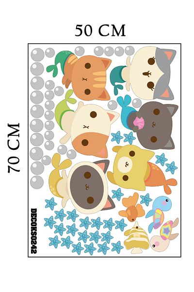 Tilki Dünyası Cute Catfish Sea Turtles And Fishes Deco Kids Room Wall Sticker