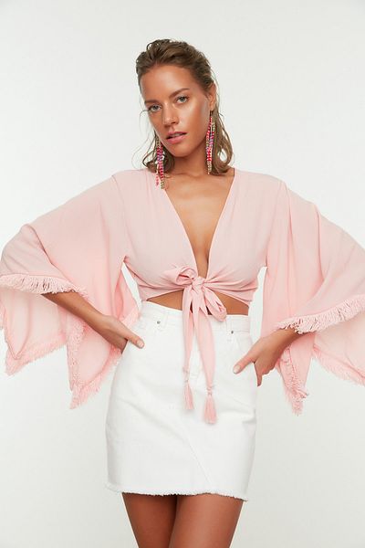 Trendyol Collection Dusty Rose Flounce Viscose Beach Μπλούζα TBESS21BZ1660