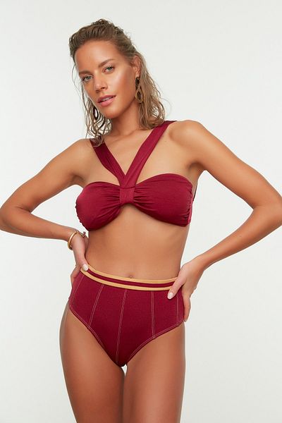 Trendyol Collection Bikini-Hose - Bordeaux - Gestreift