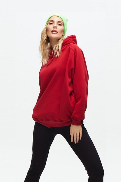 Zomers Women's Burgundy Hooded 3 Thread Cotton Extra Oversize Sweatshirt