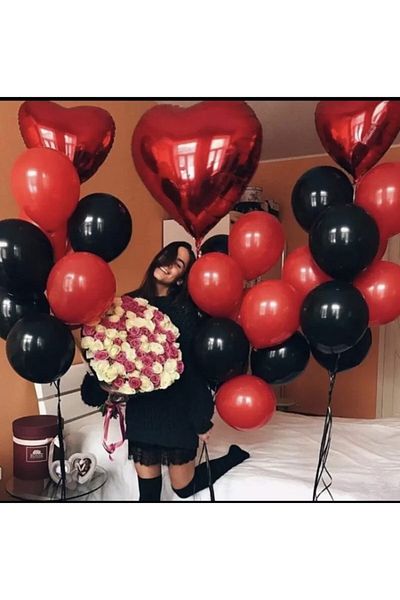 Deniz Party Store Valentine's Day Latex Foil Heart Balloon Set