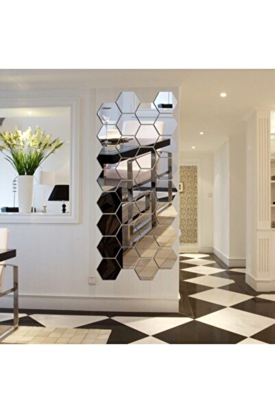 Genel Markalar Kendinden Yapışkanlı Bal Peteği Gümüş Pleksi Dekoratif Ayna Al...