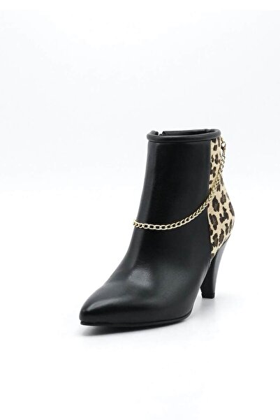 Mia Butik Kadın Leopar Desen Zincirli Topuklu Bot