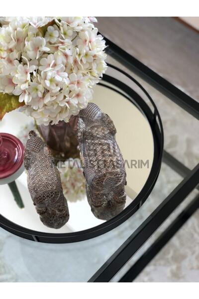 Metalist Tasarım Sefa Decorative Mirrored Tray Round Matte Black Color 42cm