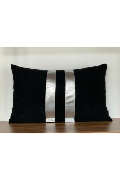 KIRLENTİM Μαύρο φόντο με ασημί φύλλο στη μέση Επίπεδη θήκη μαξιλαριού με δύο ...