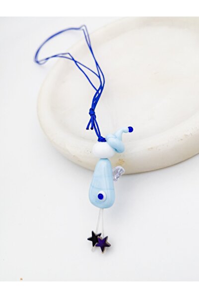 camADA Murano Cam Mavi Melek Nazarlık Desenli Araba Süsü