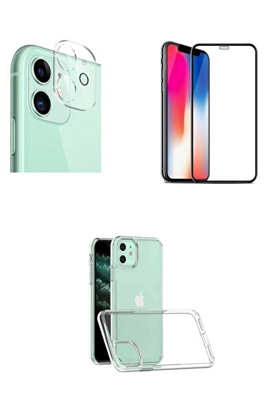 ucuzmi Iphone 11 Uyumlu Kırılmaz Ekran Koruyucu Cam + Şeffaf Kılıf + Kamera K...