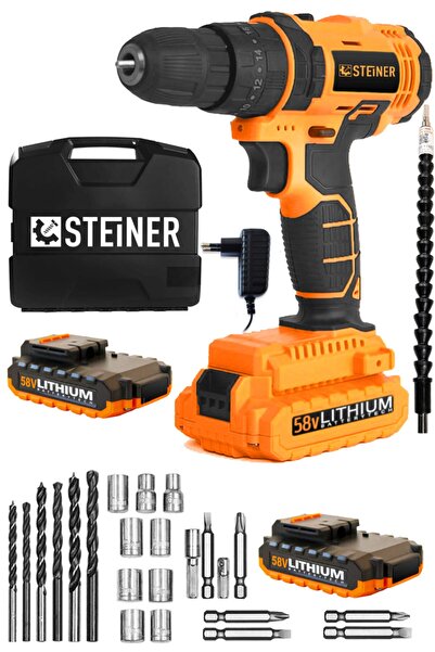 STEİNER Germany Technology 58 V 5 Ah Metal Şanzıman Çift Lithium Akü Şarjlı Vidalama Matkap Trnc Set
