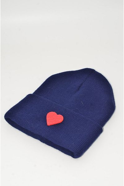 mottomia New Year/Valentine's Day Special Navy Blue Color Unisex Beret with Red Heart Figure