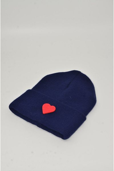 mottomia New Year/Valentine's Day Special Navy Blue Color Unisex Beret with Red Heart Figure
