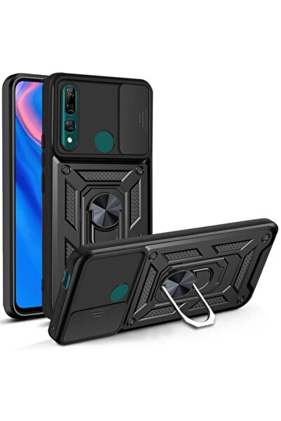 Fibaks Y9 Prime 2019 Uyumlu Kılıf Kamera Korumalı Sürgülü Yüzüklü Armor Military Tank Zırh