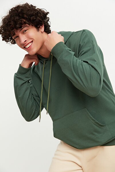 Trendyol Collection Зелена широка суитшърт с качулка и флорален принт TMNAW22SW0155