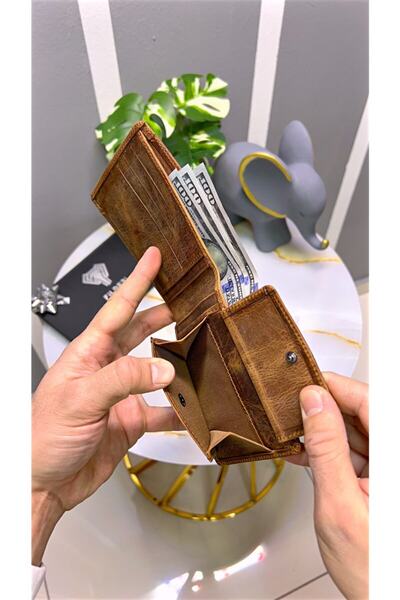 Fil Deri Wallet Card Holder Genuine Leather Hazelnut Color 2025