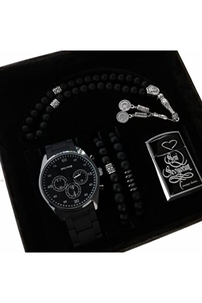Spectrum Erkeğe Hediye Saat Seti Erkek Kol Saati Bileklik Çakmak Tespih Kombi...