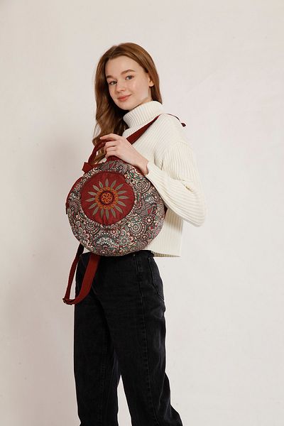 Street Bag Fargin Ethnic Authentic Patterned Round Backpack Embroidered Bohemian Style Backpack