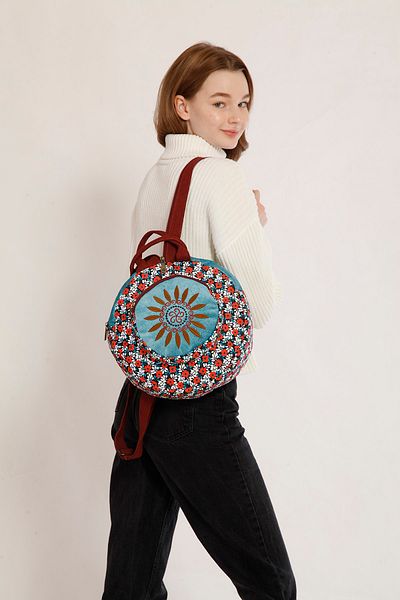 Street Bag Fargin Ethnic Embroidered Round Backpack - Bohemian Pattern