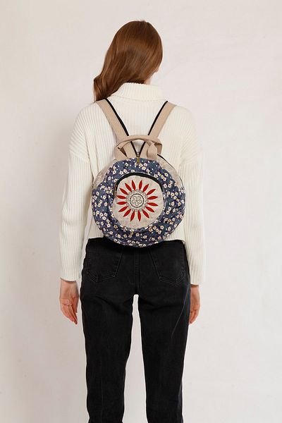 Street Bag Fargin Ethnic Embroidered Round Backpack - Bohemian Pattern
