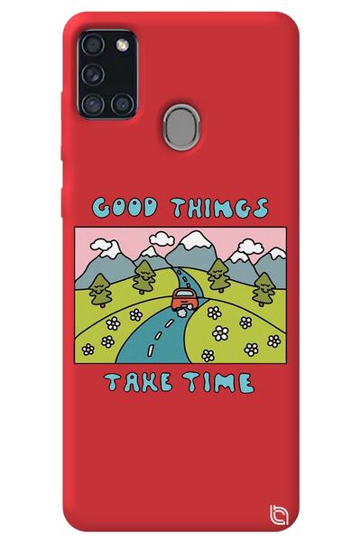 WANNA PROTECT Samsung A21S Red Color Premium Velvet Inside Take Time Patterne...