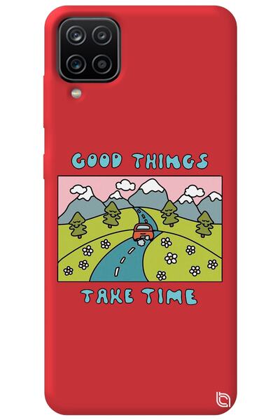 WANNA PROTECT Samsung Galaxy A12 Red Color Premium Velvet Inside Take Time Pa...
