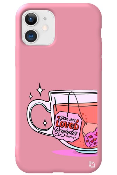 WANNA PROTECT iPhone 12 Pink Color Premium Velvet Inside Tea Patterned Silico...