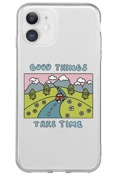 WANNA PROTECT حافظة هاتف آيفون 11 من السيليكون الشفاف بنمط تأخذ الوقت