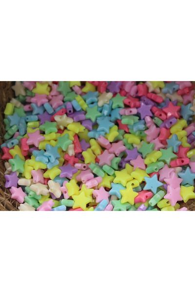 Hobimos 12mm Pastel Mixed Color Plastic Star Beads, Jewelry Making Hobby Beads (25gr ~60 Pieces)
