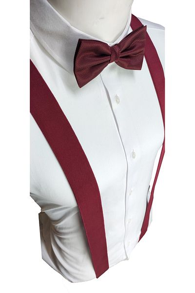 Le Voux Burgundy Color Trouser Suspenders and Bow Tie Set