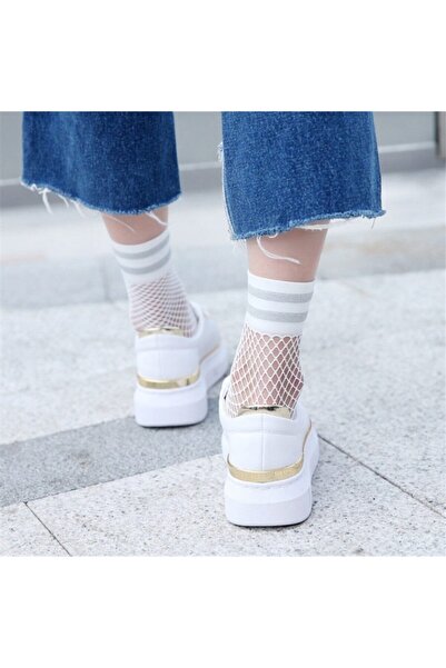 Rozina Дамски бели чорапи с брокат, мрежести, S-файл