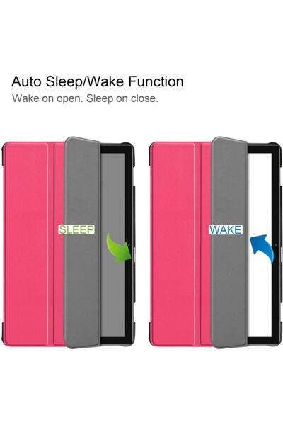 UnDePlus Samsung Galaxy Tab S5e 10.5 Inç T720 T725 Kılıf Pu Deri Smart Case Koyu Pembe