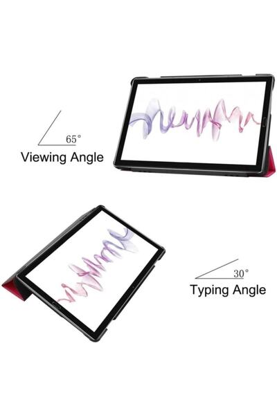 UnDePlus Samsung Galaxy Tab S5e 10.5 Inç T720 T725 Kılıf Pu Deri Smart Case Koyu Pembe