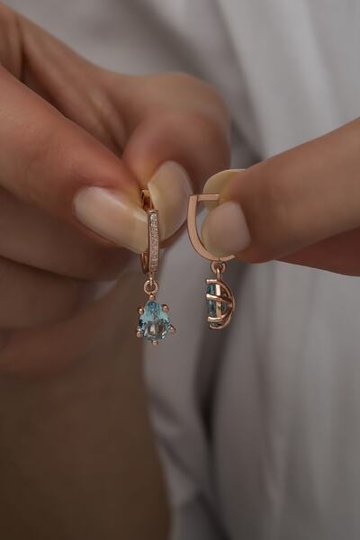 Nereze 925 Ayar Gümüş Aquamarin Taşlı Damla Model Küpe