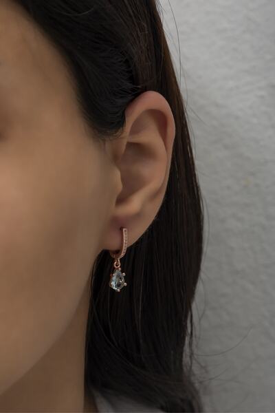 Nereze 925 Ayar Gümüş Aquamarin Taşlı Damla Model Küpe