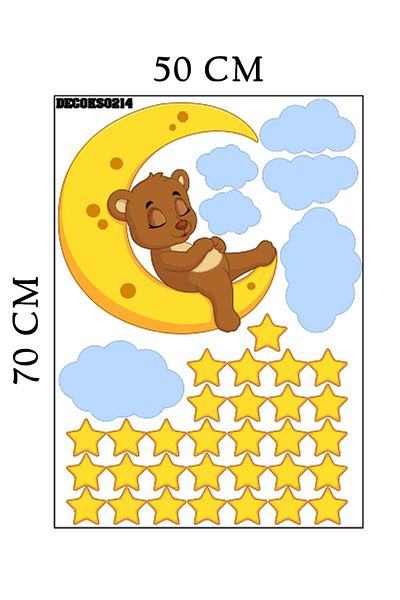 Tilki Dünyası Sleeping Sweet Teddy Bear Blue Clouds And Stars Deco Kids Room Wall Sticker