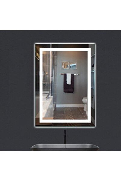 NUUN DEKOR 70x50 Beyaz Ledli Kumlamalı Banyo Lavabo Ofis Makyaj Kuaför Aynası...