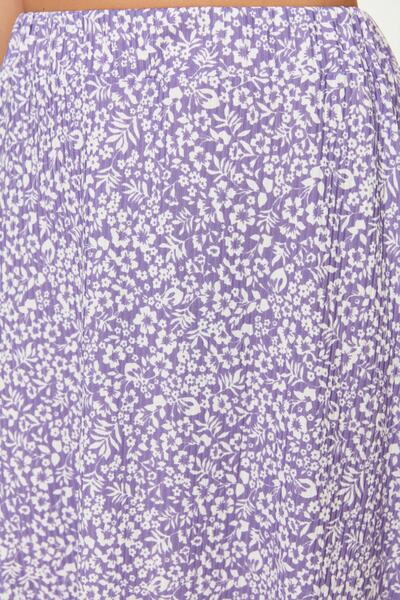 Trendyol Collection Lila virágmintás hullámos aszimmetrikus magas derekú Midi Stretch kötött szoknya TWOAW20ET0440