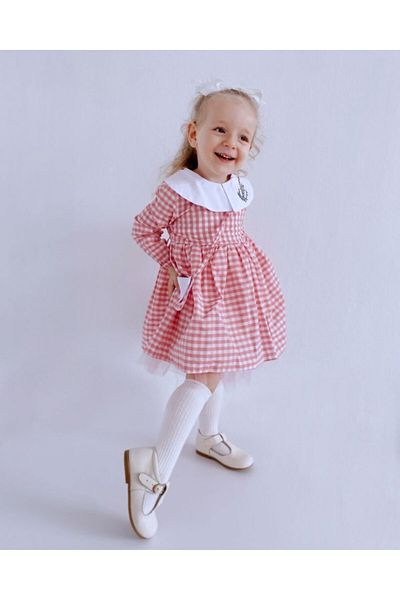 le petit sole Girl's Lavender Collar Pink Dress